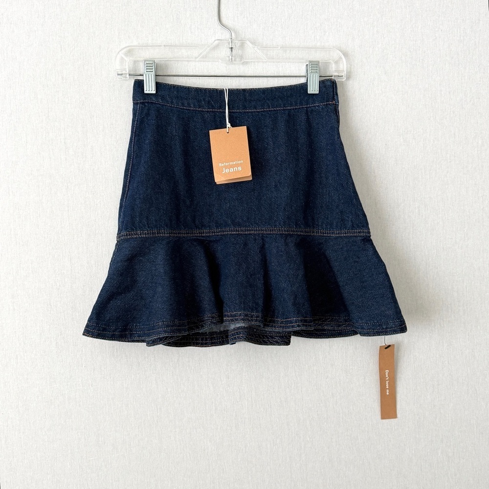 Reformation Madelyn Denim Mini Skirt in Cannon - Picture 2 of 8